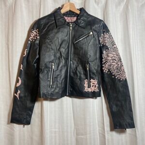 Vintage Wilson Leather Studded Hand Painted Distressed Rocker/Love Jacket Y2K M
